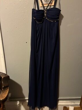 Navy Blue Evening Gown with Beaded Straps